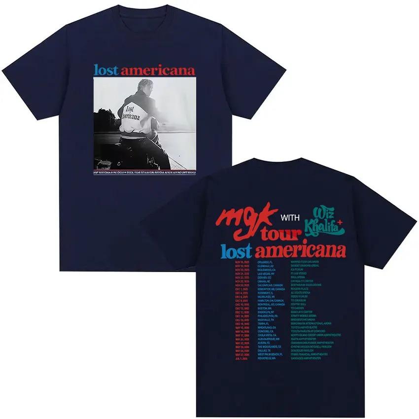 Rapper MGK Lost Americana 2026 Tour Graphic TShirt Unisex Pop Fans Fashion Vintage Loose Cotton TShirt Y2K Streetwear