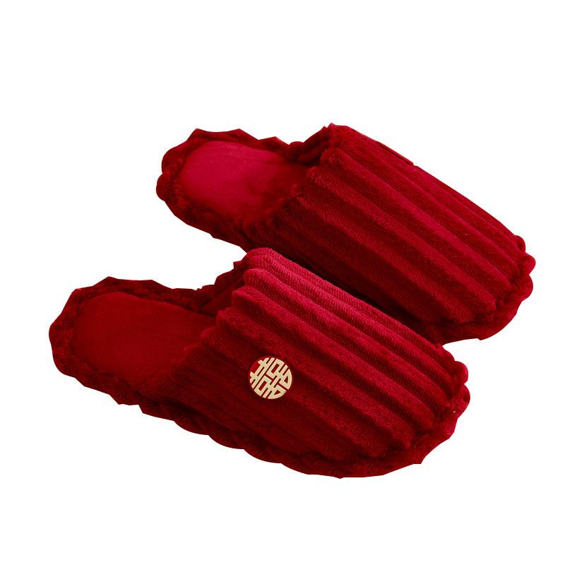 Wedding slippers Baotou autumn and winter a pair of big red festive newlyweds cotton tray wedding woman bride dowry