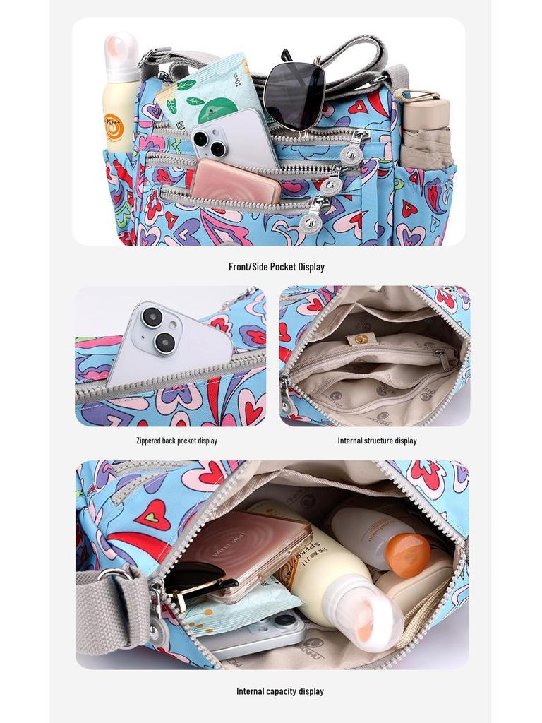 Printed Nylon Mom Bag - Oxford Cloth, Single Shoulder/Crossbody, Casual Lightweight Canvas Bag for Women