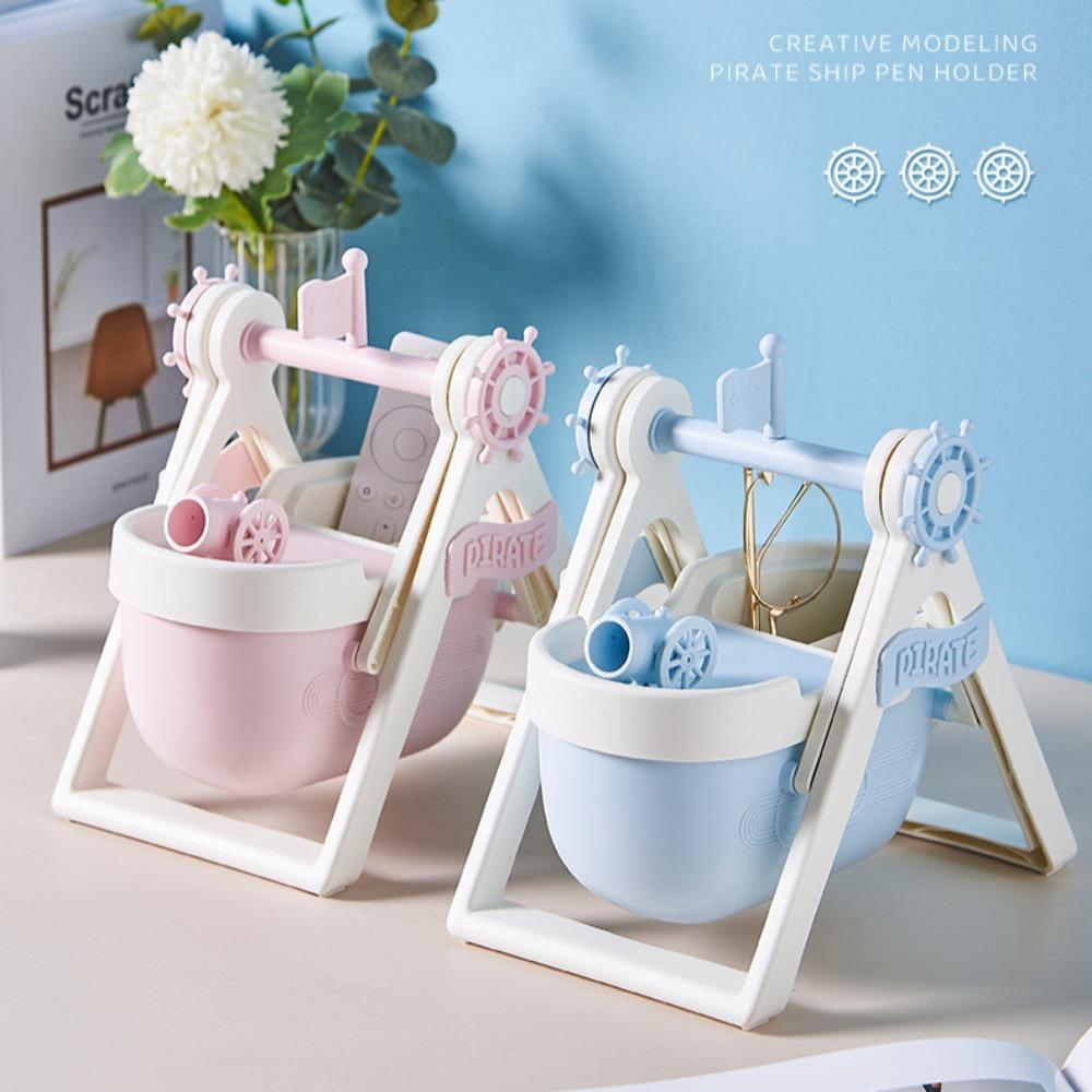 Creative cartoon desktop pirate ship pen holder book stand cute girl student decoration ornament multifunctional storage box