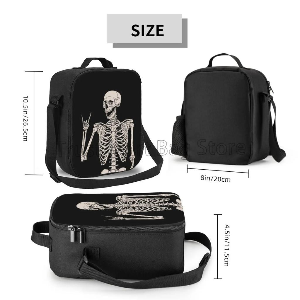 Halloween Skeleton Funny Skull Portable Lunch Bag Insulated Lunch Box Reusable Totes with Adjustable Strap for Work Picnic Beach