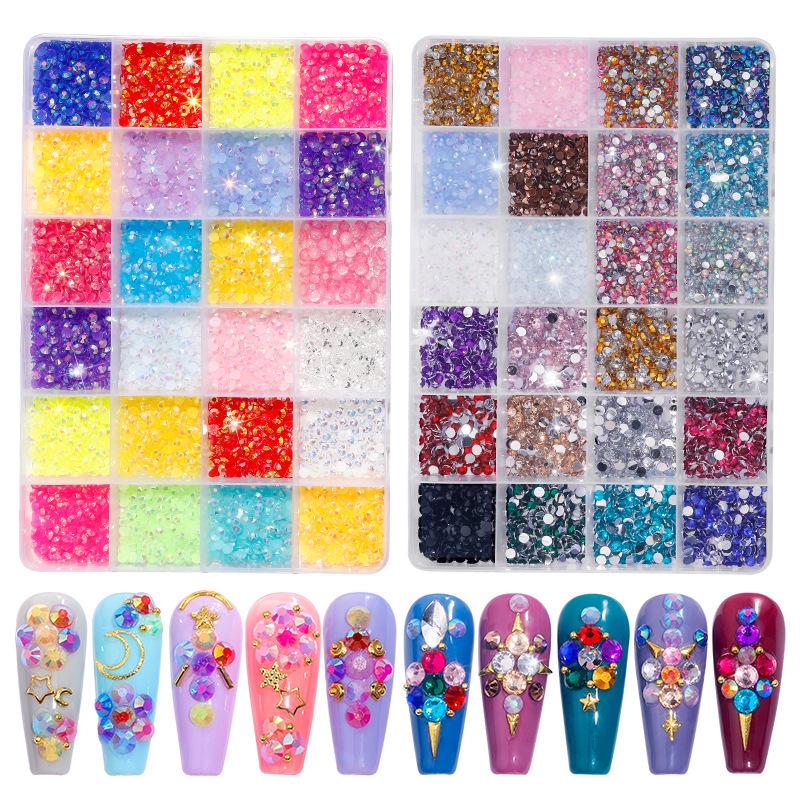 Fluorescent AB Resin Flat-Back Rhinestones for Nail Art - Mixed Sizes