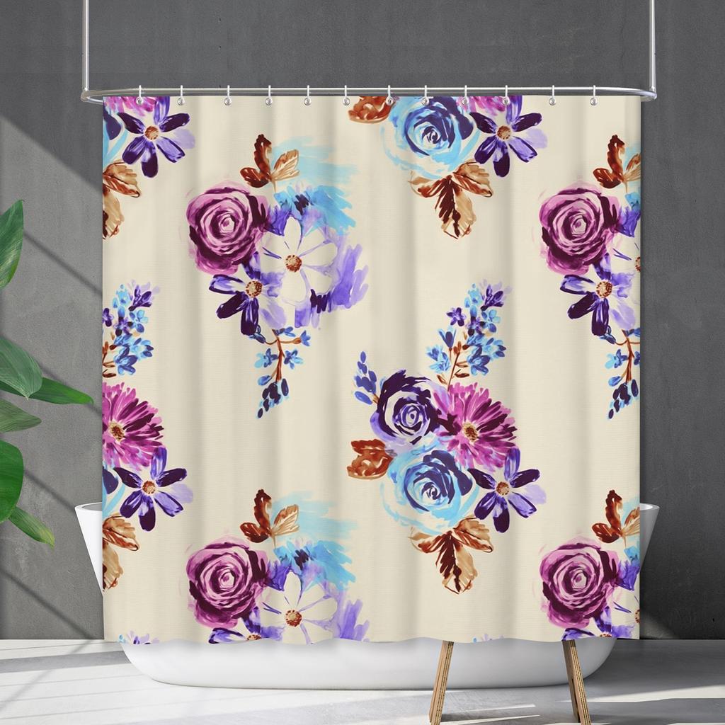 Shower Curtain Waterproof And Mildew-Proof 3D Digital Printing Plant Flower Plant Shower Curtain Bathroom Partition