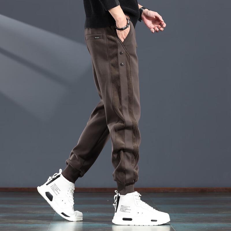 Męskie spodnie dresowe JieLeNuo z sztruksu patchworkowego, podszyte polarem