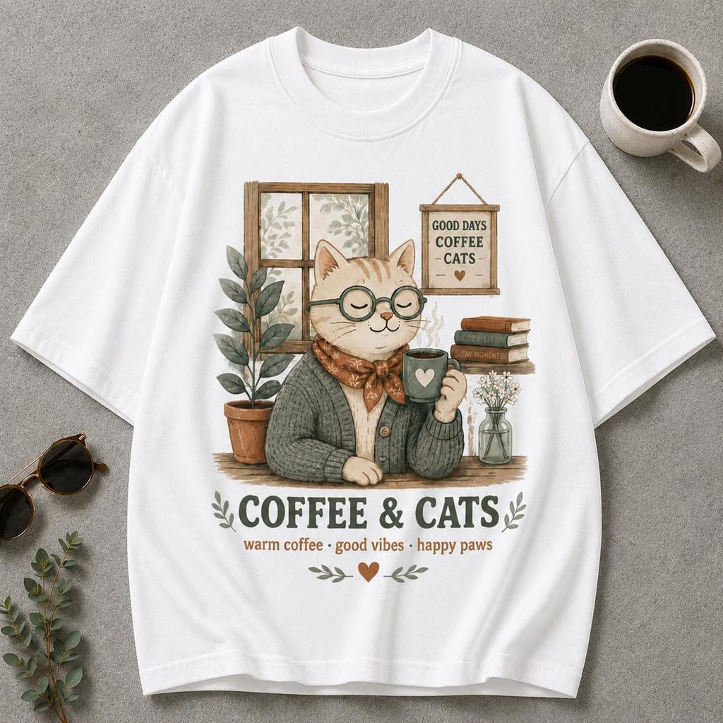 Coffee & Cats Cozy Tee