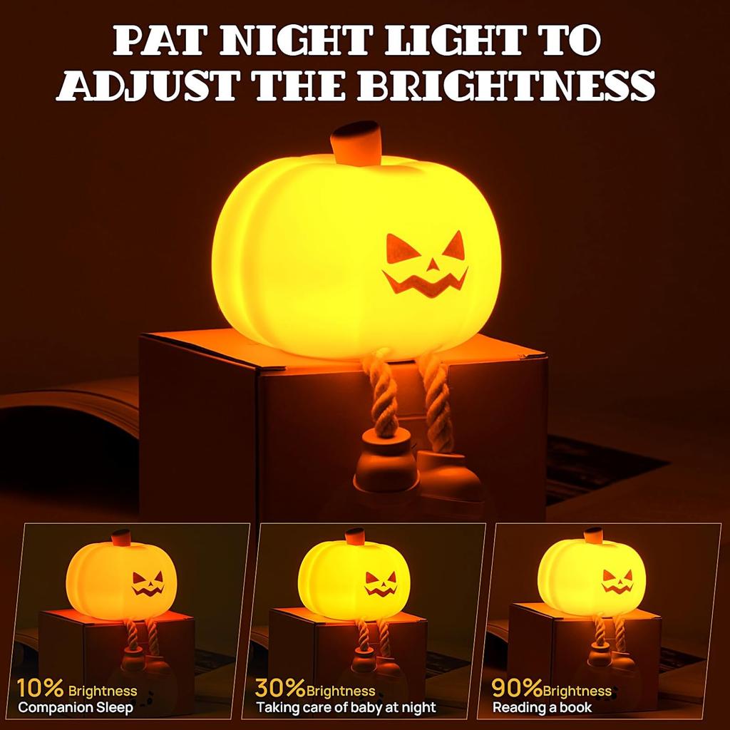 Pumpkin Night Light Cute LED Lamp Silicone Dimmable Nursery Nightlight for Kids Silicone Rechargeable Bedside Touch Lamp Halloween Decor