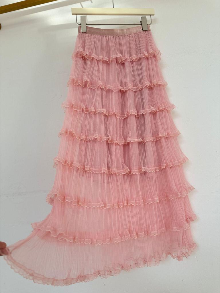 European & American Patchwork Lace Midi A-line Skirt - Sweet, Gentle Style for Women