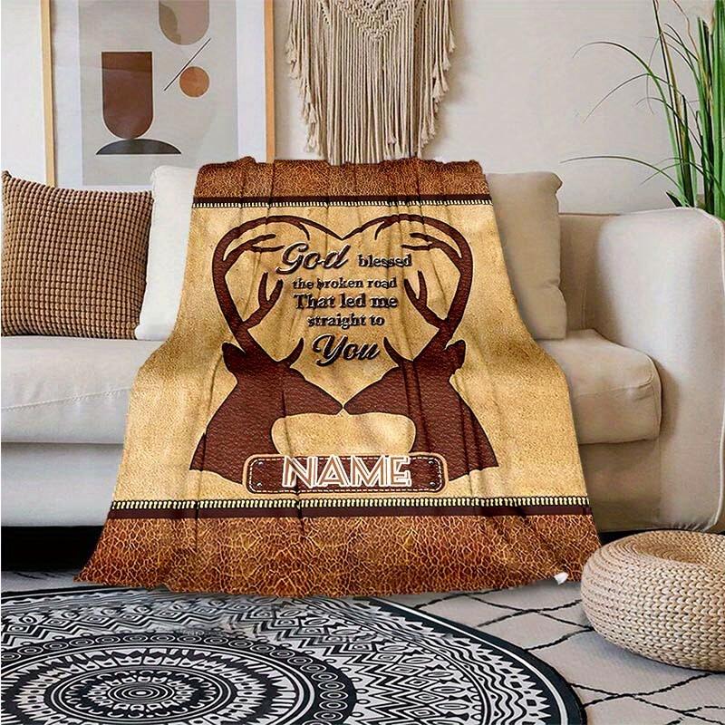 240Gm2 Deer Customize Your Name Outdoor Blanket Suitable For All Seasons Comfortable And Warm Soft Blanket Suitable For Travel Gifts For Relatives And