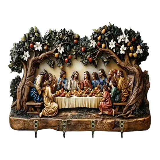 

Настенный держатель для ключей Деревянная резьба Тематика Иисуса Органайзер для ключей Многоцелевой Декоративный крючок-вешалка для ключей для дома, офиса, прихожей A