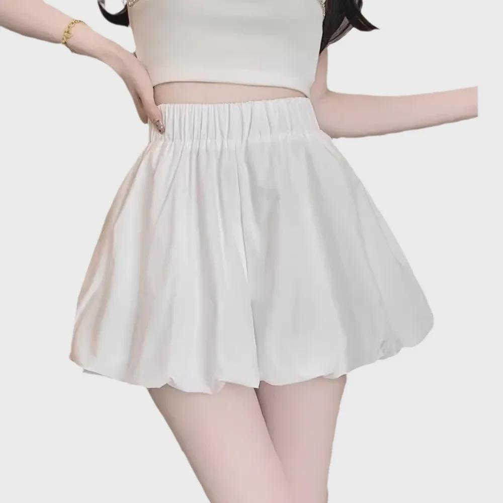 Weiß-Wolken-Blumen-High-Waist-Puff-Skort - Sommer 2024 Damen Freizeit Slim Fit