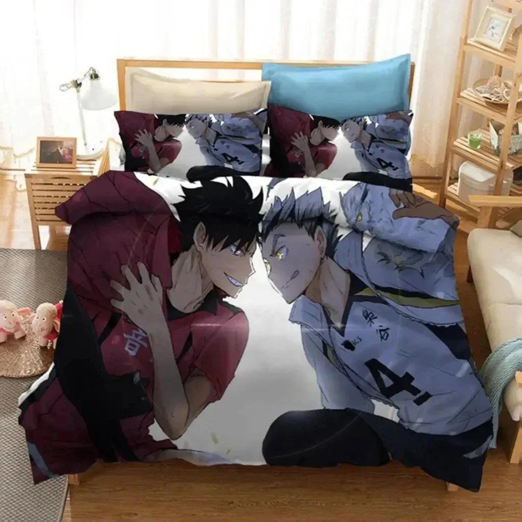 Printed Cartoon Anime Haikyuu Bedding Set Volleyball Boys Duvet Cover Set Single Double Luxury Bed Linen for Kids Teens Gift