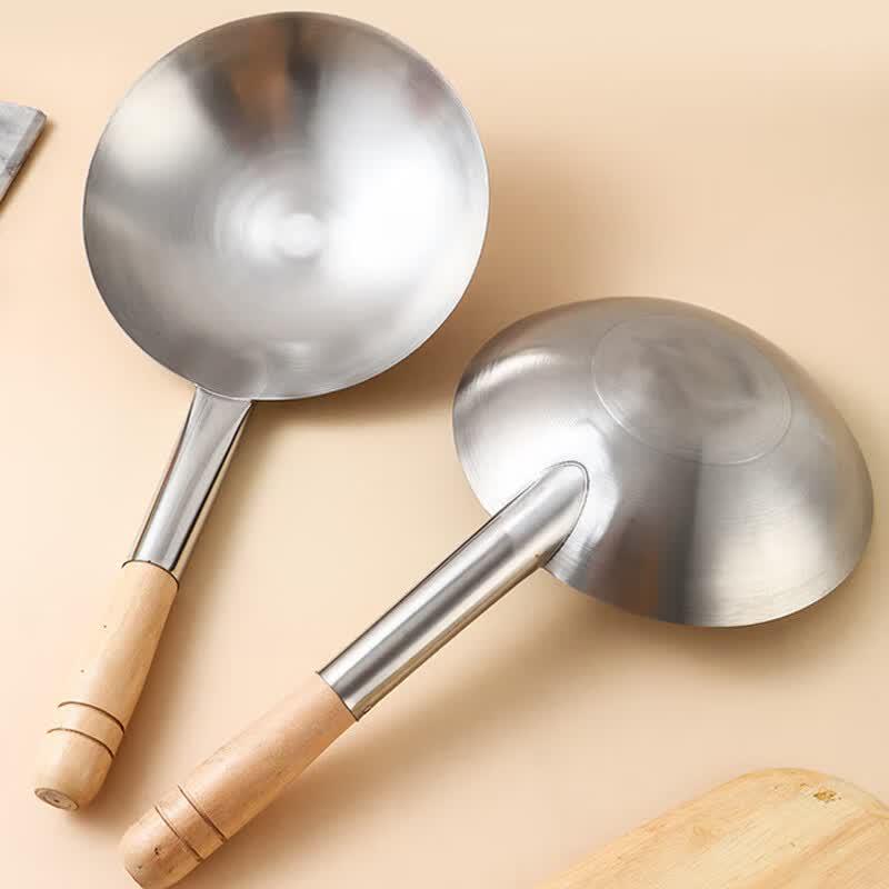 24cm Stainless Steel Water Scoop with Short Wooden Handle