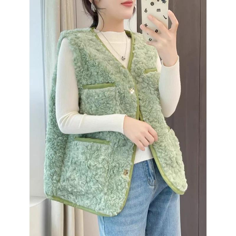 Lamb Wool Vest Jacket Women's Autumn and Winter New Leather Plush Integrated Outer Vest Vest Women's Trend