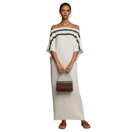

Women Off Shoulder Maxi Dress Color Block Batwing Sleeve Tunic Long Dress Summer Casual Beach Vacation Sundress S білий