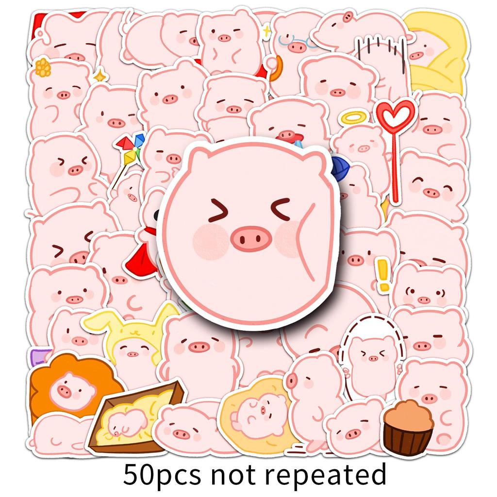 50 Waterproof Pink Little Pig Cartoon Stickers for Kids' Water Bottles & Journals
