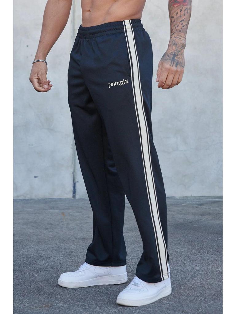 YOUNGLA Men's Patchwork Stripe Track Pants - Casual Embroidered Gym Sportswear