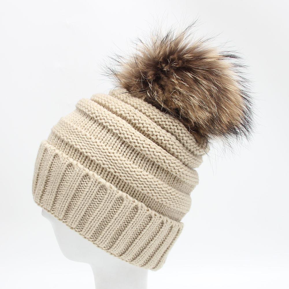 Knitted Stripe Women Hairball Hat Thickened Design Outdoors Keep Warm Gifts