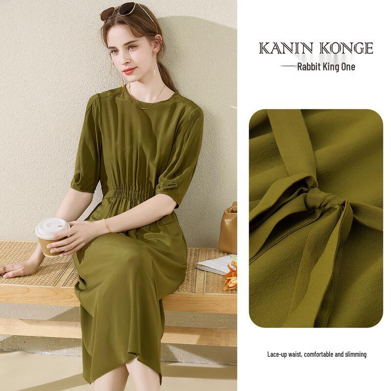 TuHuang 100% Mulberry Silk Round Neck Dress L