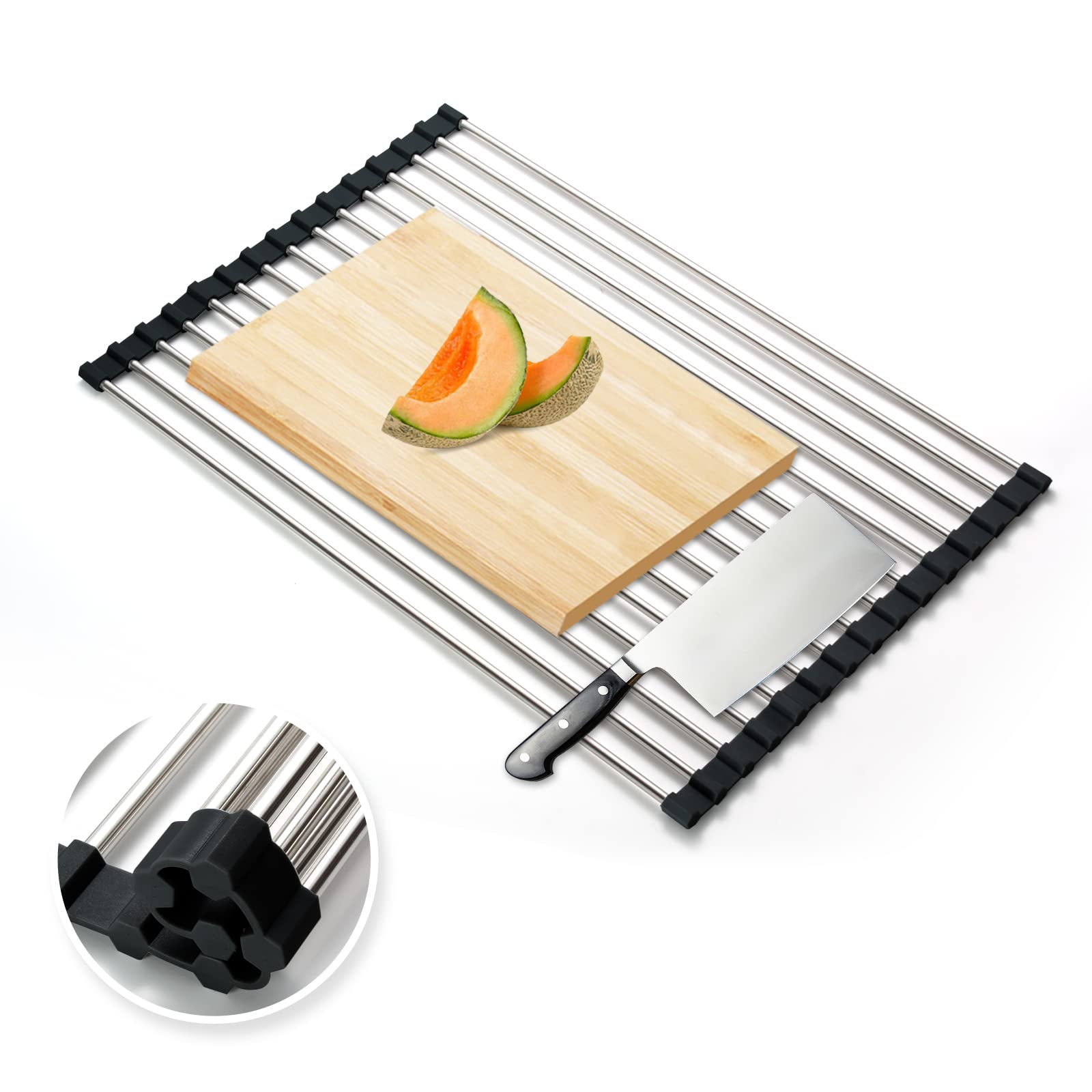 

collapsible 52cm x 35cm cutting plastic various collapsible steel silicone D.E. [Over-the-sink drainer] Dishware, board, bottles, items, compact, чёрный