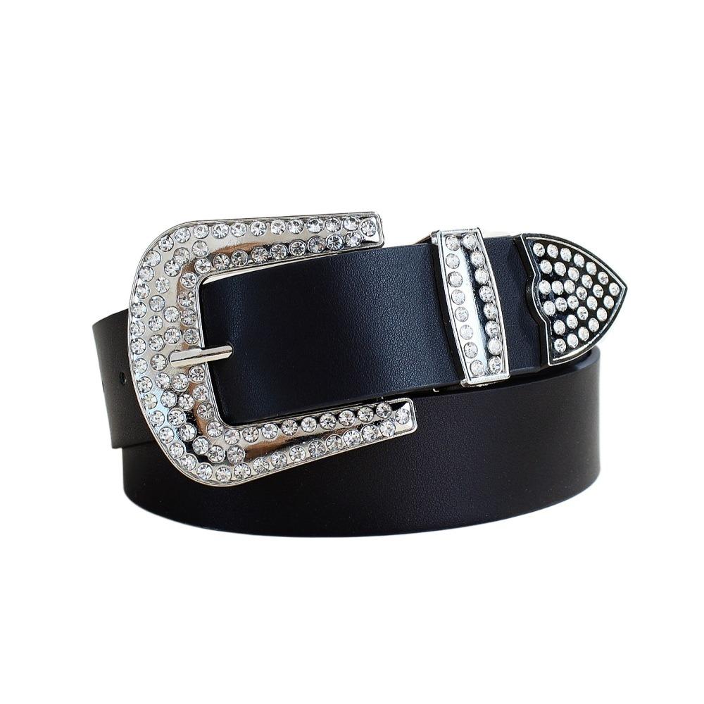 PU Leather Rhinestone Belt Zinc Zinc Alloy Jeans Waistband All-match Women Belt  Decorative
