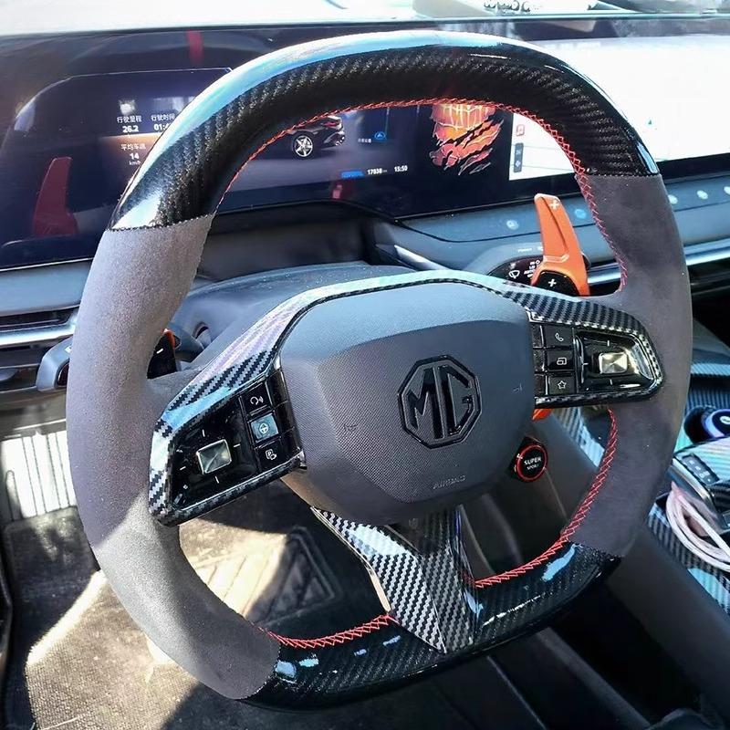 For MG7 2023 Hand Stitched Carbon Fiber Anti slip suede Car Steering Wheel Cover