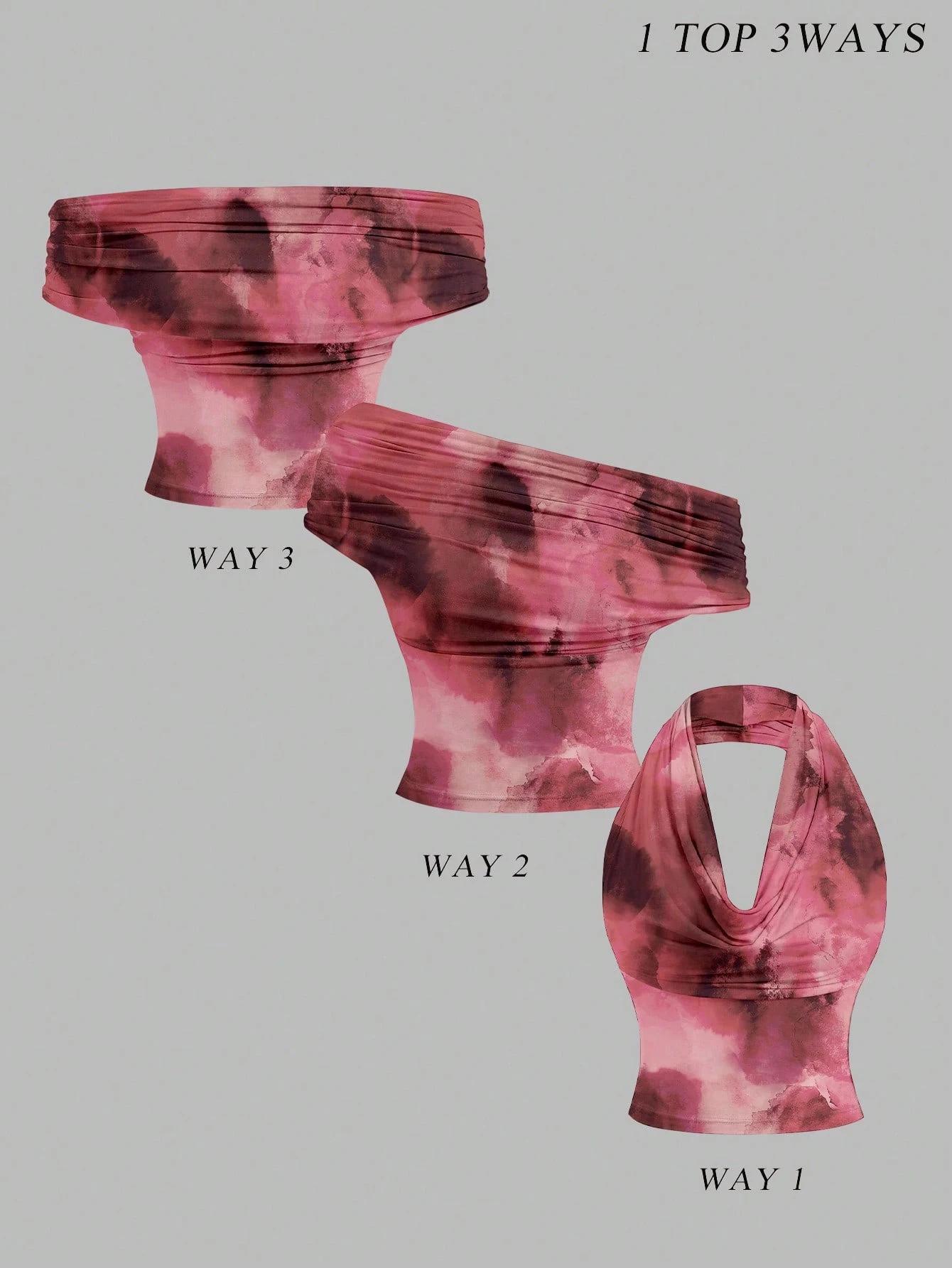 Летний кросс-бордер облегающий топ-майка на бретельках: Трехсторонний способ ношения с асимметричным дизайном Small розы красного