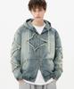 Trillion Star Applique Damaged Wash Denim Jacket (Beige Blue)