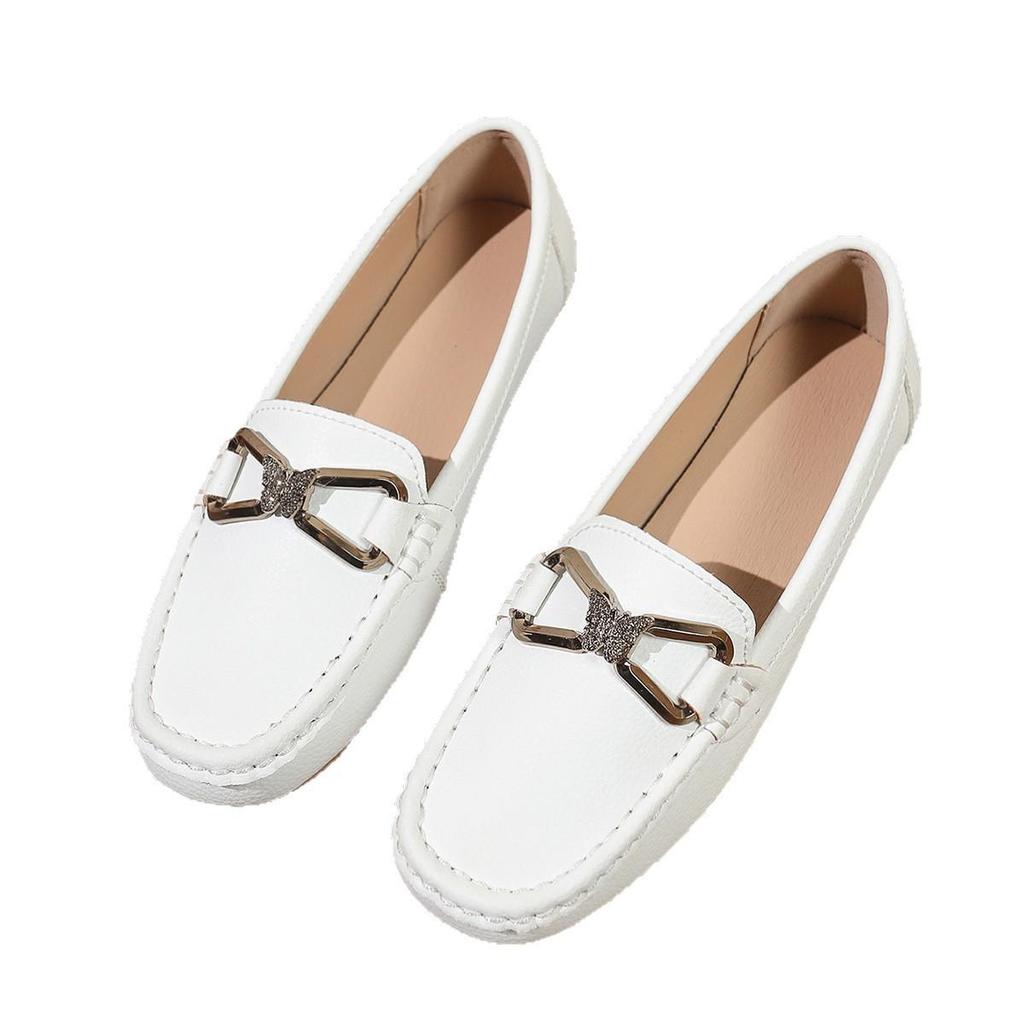 Chaussures Slip-On pour Femmes en Cuir Souple Blanc, Antidérapantes, Décontractées, Grande Taille.