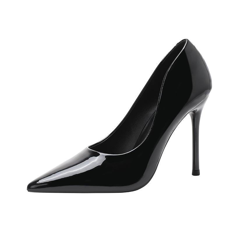 No Black High Heels: Women’s 2024 Stiletto Patent Leather French Pointed Toe Single Shoes for Spring & Autumn.