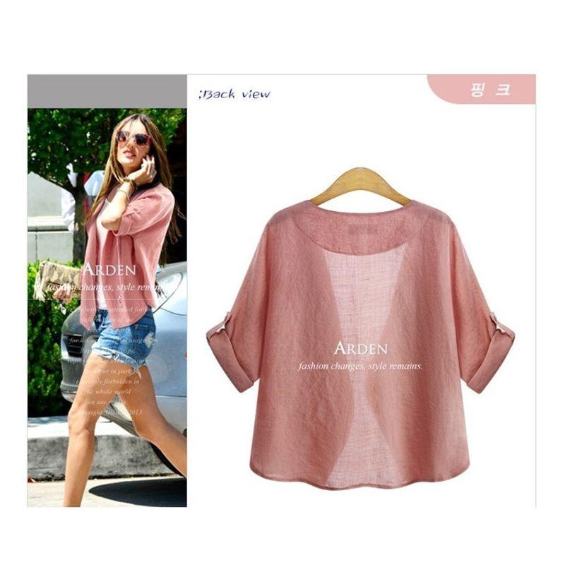 

Summer Fashion Trends Plus Size Ladies Slim Looking Solid Color Sun Protection Shirt Pink XL