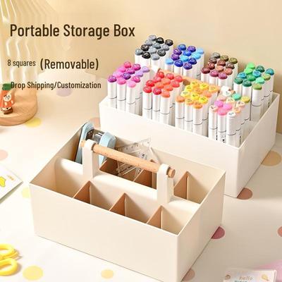 Multi-Compartment Desk Organizer: Handheld Marker Storage Box & Pen Holder