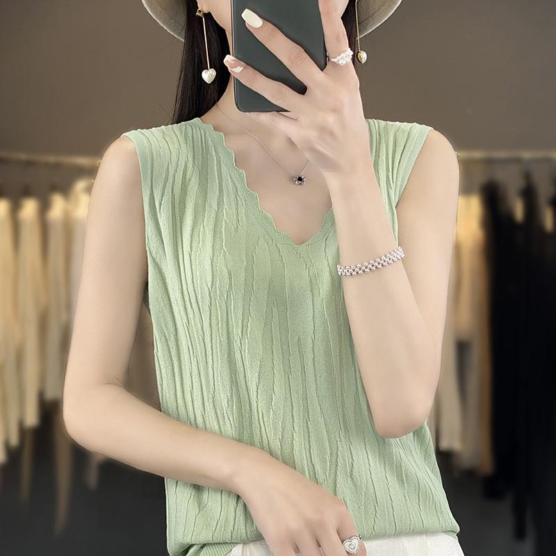 Women Tank Sleeveless MODERN NEW SAGA Summer T-shirt Knit Top Basic Vest Female V-neck