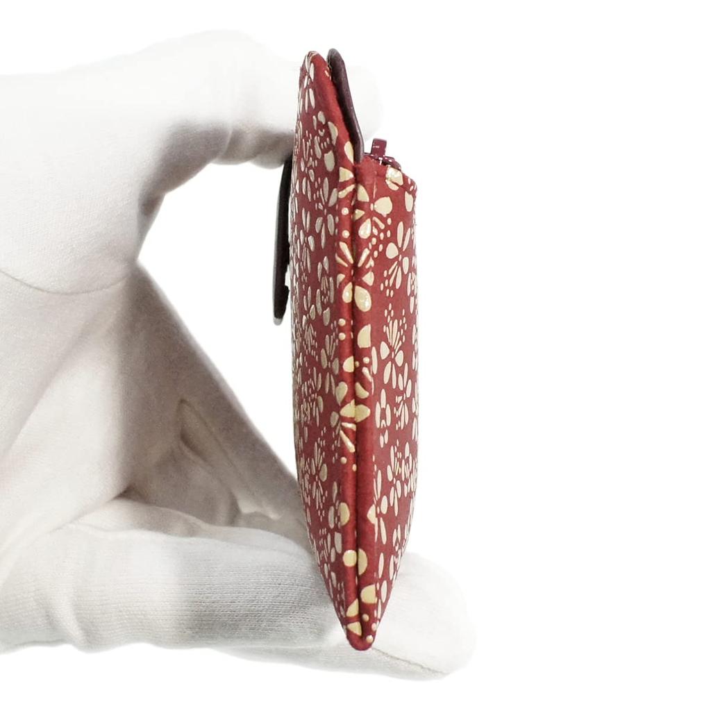 Indenya Inden Long Wallet, Large, Thin Deerskin, Red with White Lacquer, Plum Blossom Pattern, 2107-13-148