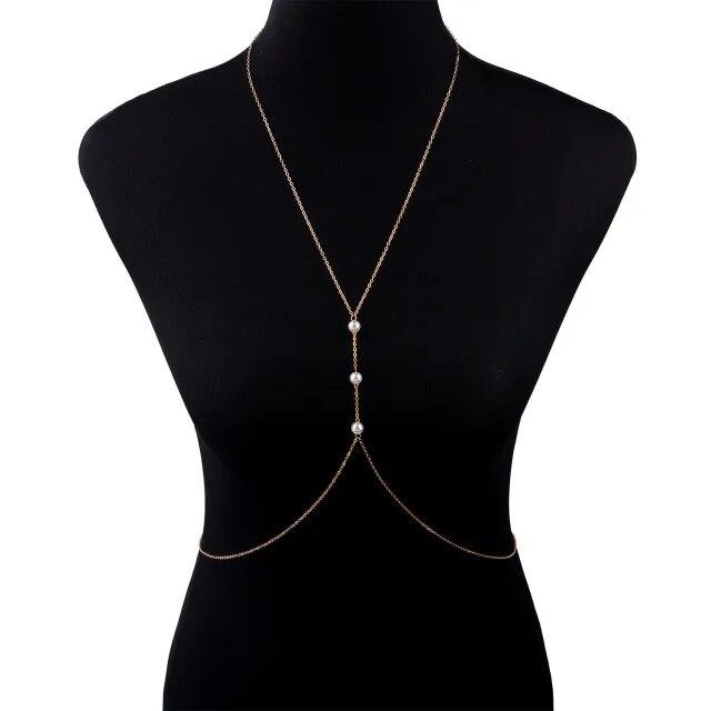 IngeSight.Z Sexy Geometric Cross Harness Bra Chest Chain for Women Simple Gold Color Bikini Chain Waist Belt Body Jewelry Party