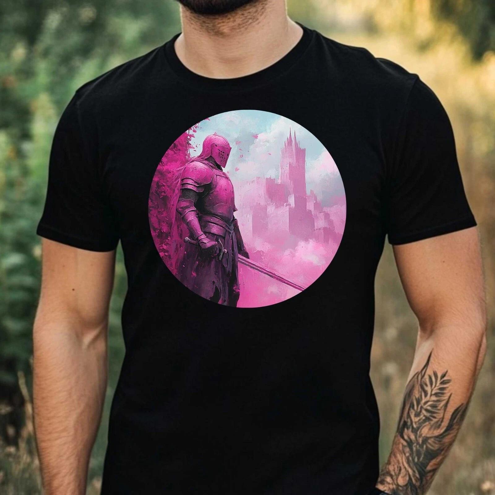 T-Shirt Herren Rosa Ritter Motiv Baumwolle Größe XS bis 5XL XXL