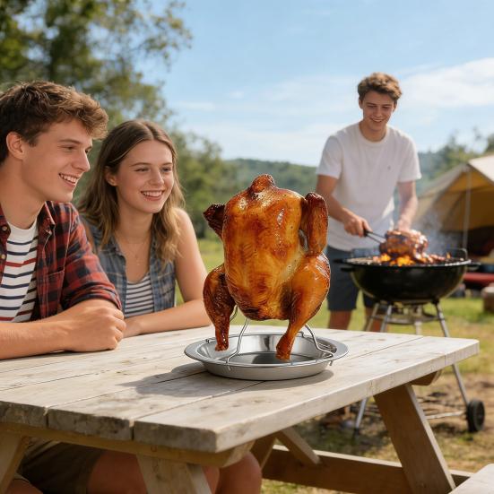 Grilled Chicken Plate Even Heat Distribution Juicy Meat Folding Design Dishwasher Safe Grill Rack Poultry Roasting Accessory