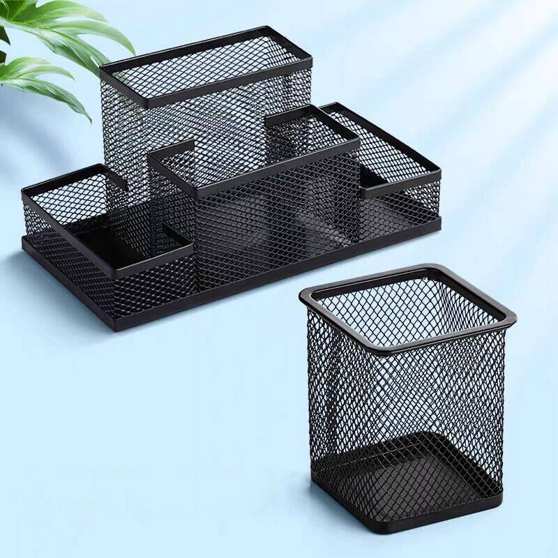 Black Mesh Desk Organizer Multi-functional Pen Holders Simple Desktop Stationery Tame Desktop Clutter Fast for Office Supplies