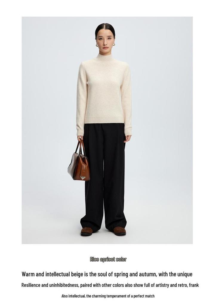 Women's Cashmere Soft Knit Half-High Neck Sweater - Fluffy Solid Color Base Layer for Autumn/Winter