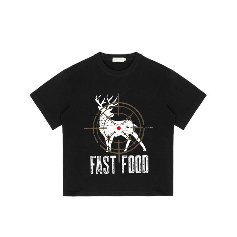 

Black T-Shirt Fast Food Deer Target Print Casual Streetwear Unisex Fashion Top Summer Outfit Men Women Graphic Tee XXXXL чорний