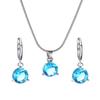 Women Round Cubic Zirconia Pendant Chain Necklace Hoop Earrings Jewelry Set