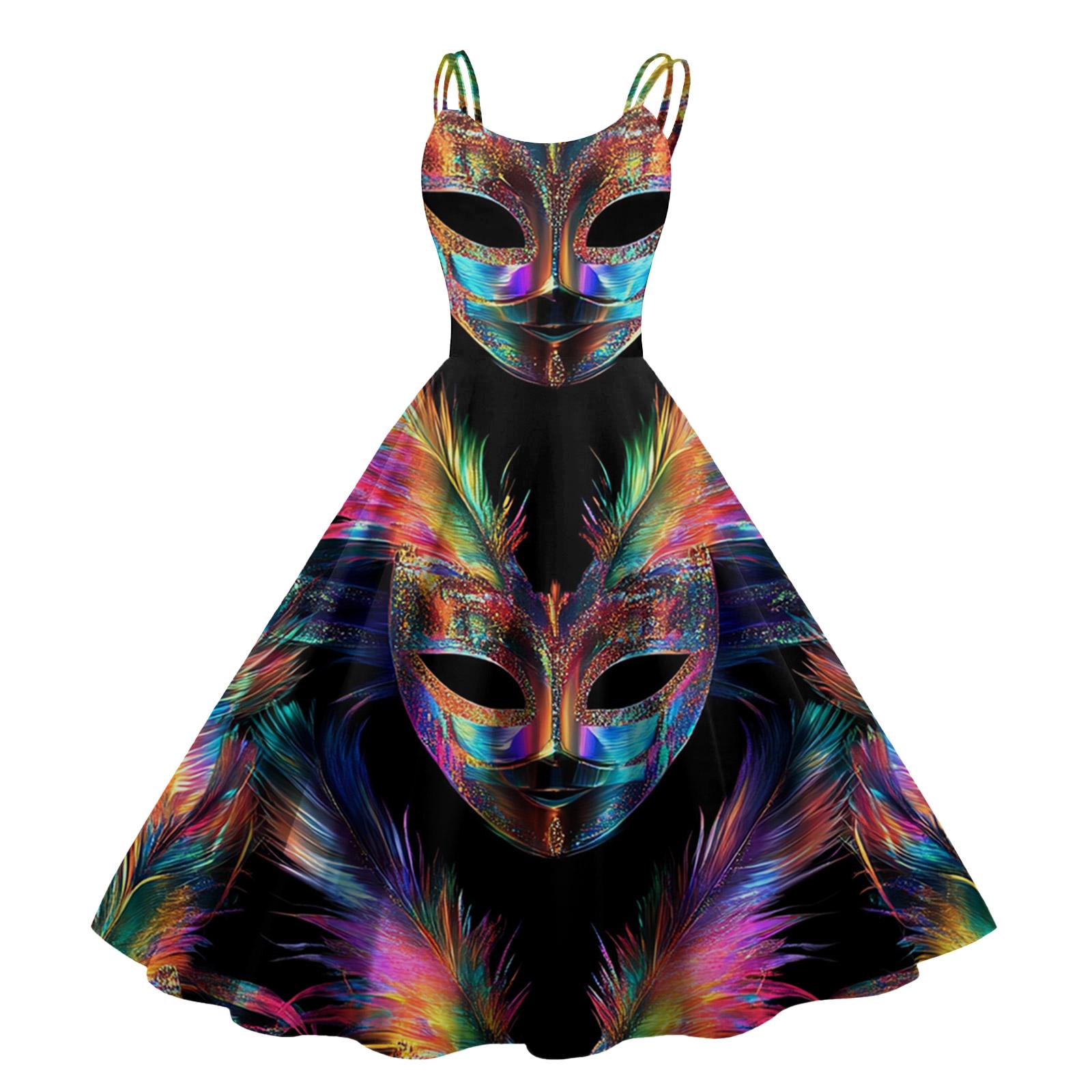 

Women s Halloween Print Sexy Off-The-Shoulder Punk Vintage Dress S тёмно-синий