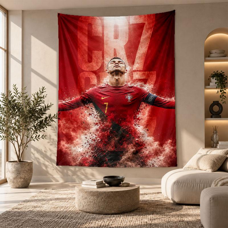 Decorative Tapestry,Cristiano Ronaldo Printed Wall Art, Lightweight Wall Hanging For Bedroom Background