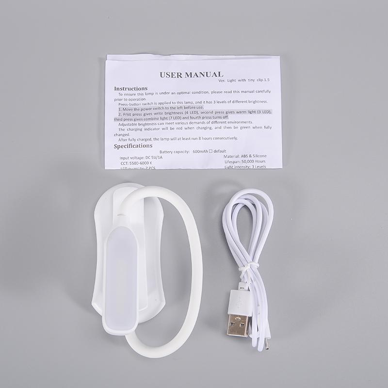 Third Gear Dimming Modes 7 LEDs USB Rechargeable 1W Large Powerful Clip Range Mini LED Reading Light For