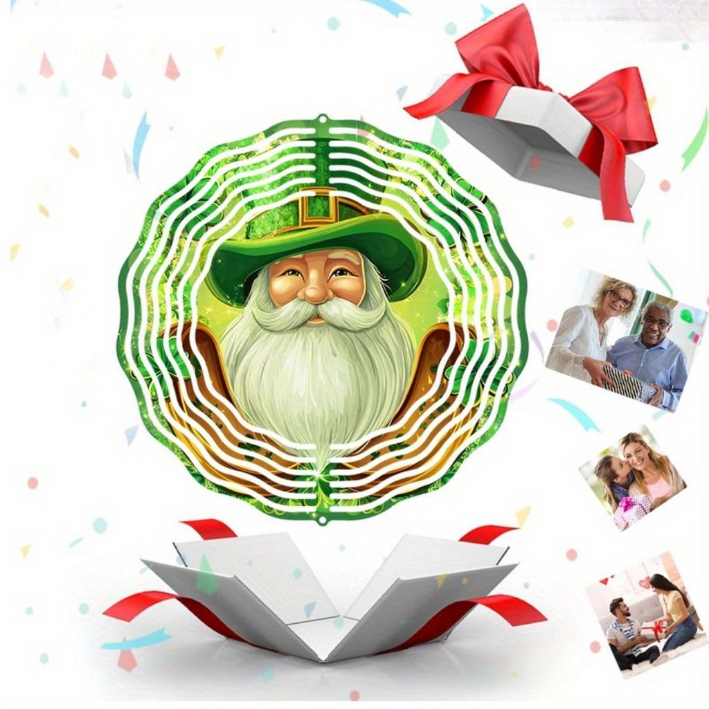 Lucky Gnome Horseshoe Clover Wind Chime Outdoor Hanging Decor for Garden Patio Halloween Christmas Thanksgiving Holiday Gifts