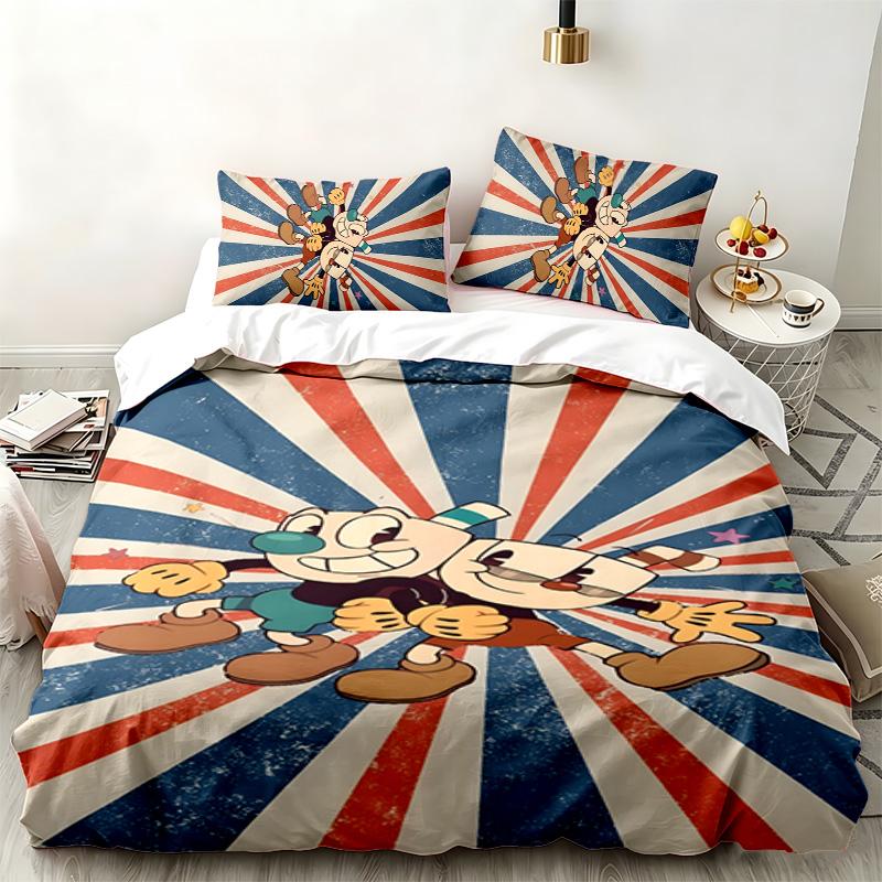 Set 3 pezzi Cuphead Perfetto per la camera da letto Set letto confortevole include una copripiumino e due federe Ideale regalo di compleanno o di Natale