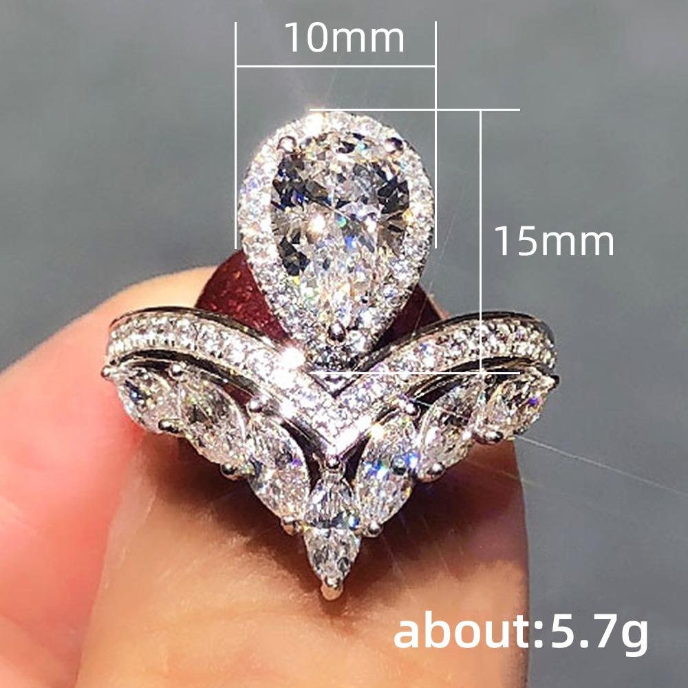Temperament Luxury Geometric Crown Teardrop-shaped Crystal Zircon Rings for Women Bride Wedding Stainless Steel Charm Jewelry