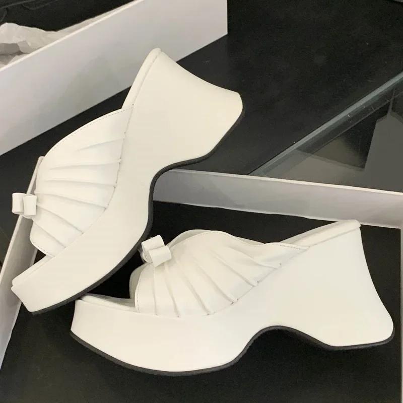 Fashion Fashion Slippers for Women New Design Pleated Butterfly-knot Party Shoe Platform Wedge Women Sandals Fashion Open Toe High Heels