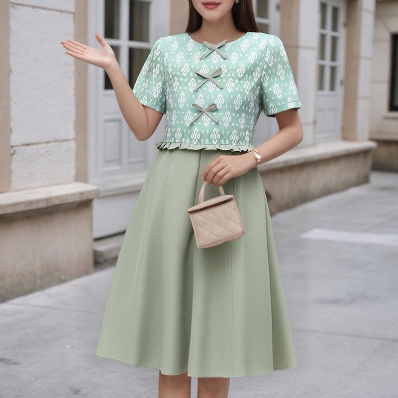 

ZANZEA Женское повседневное летнее платье с круглым вырезом и коротким рукавом с принтом 5XL светло-зеленый