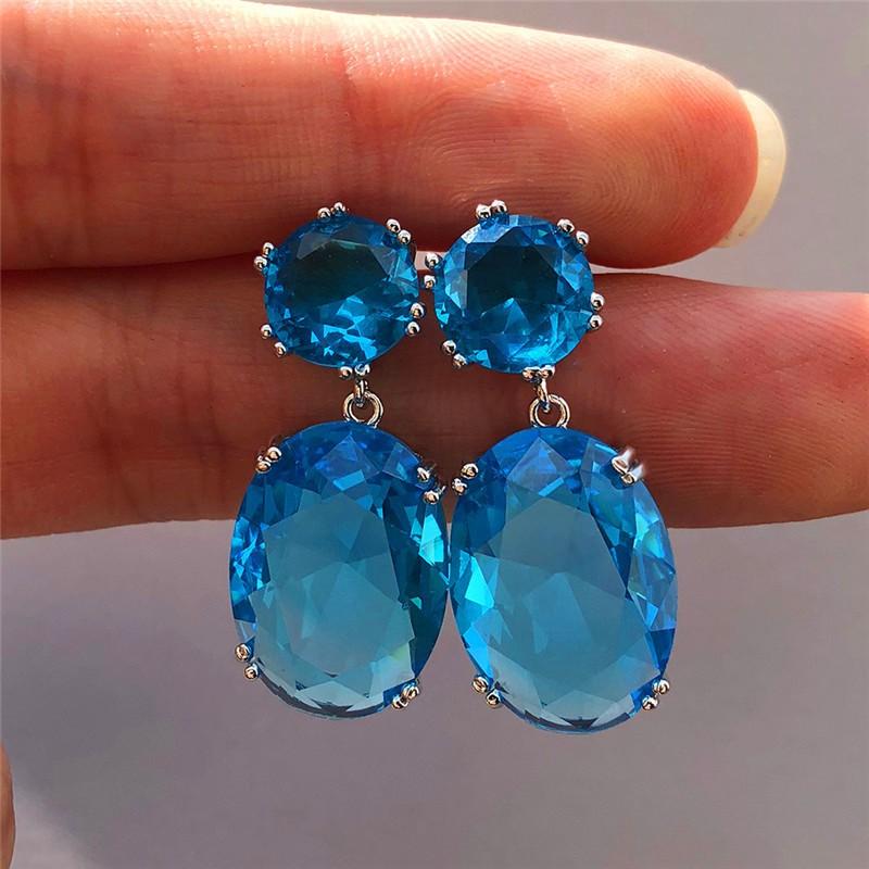 Cercei lungi Fashion pentru Femei, Albastru Alb, Forma de Picătură de Apă, Cristal Strălucitor, Zirconiu, Metal, pentru Petrecere