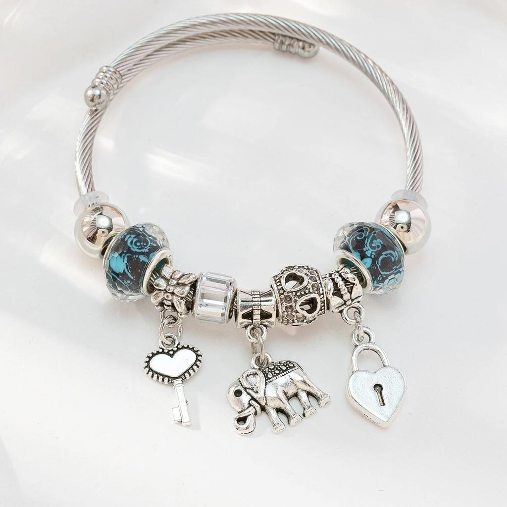 1PC Women's Fashion Pan Family Multi Element Beaded Elephant Key Bracelet Date Travel Banquet Party Holiday Dressing Gift